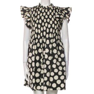 SEA NEW YORK Black White Polka Dot Smock Ruffle Dress Pockets M $425